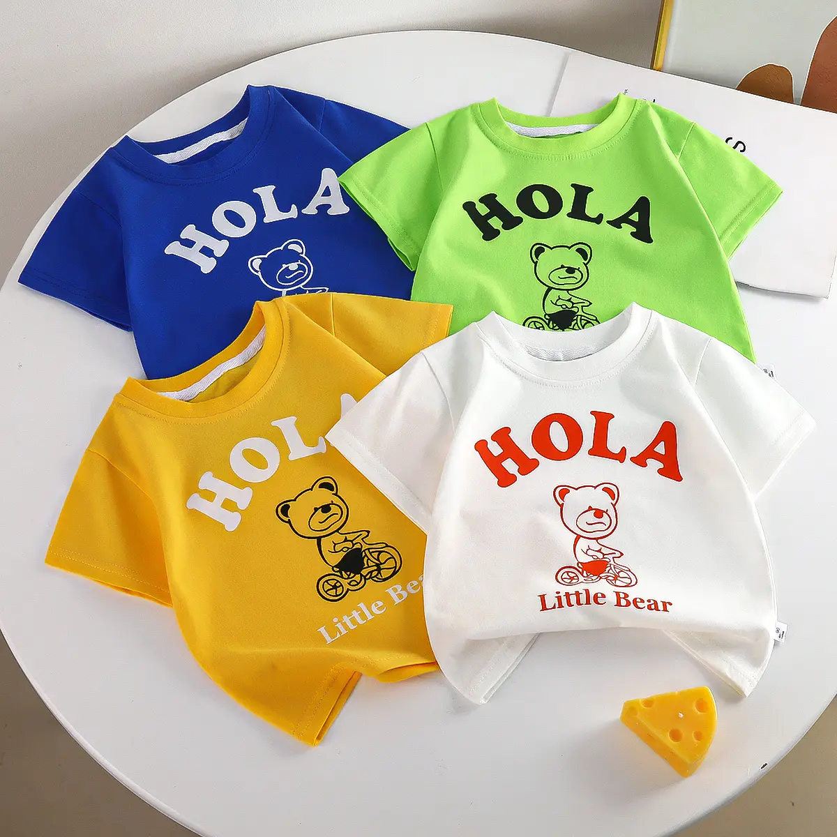 Kids Yellow Hello Bear T-Shirt Short Sleeve Cotton