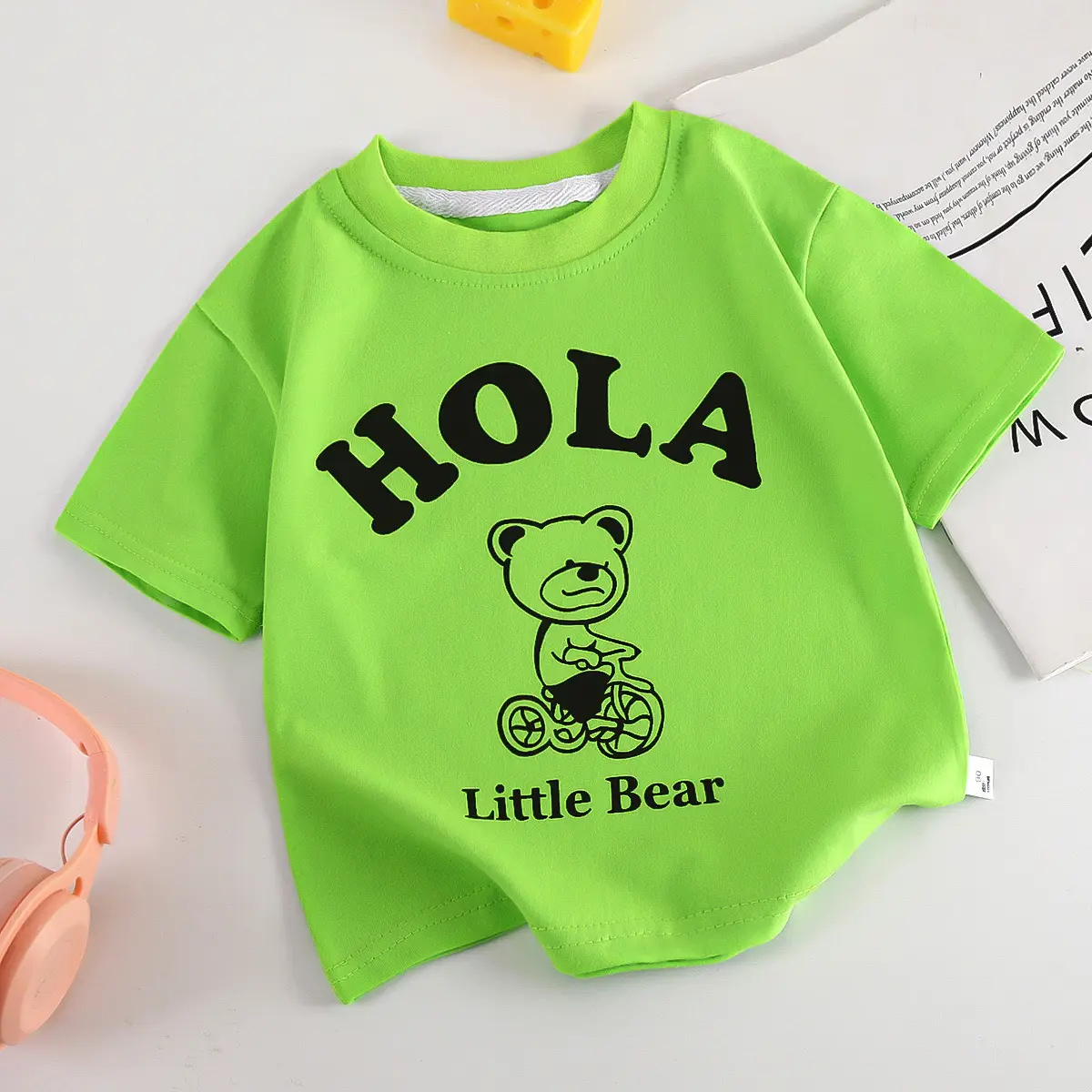 Kids Yellow Hello Bear T-Shirt Short Sleeve Cotton