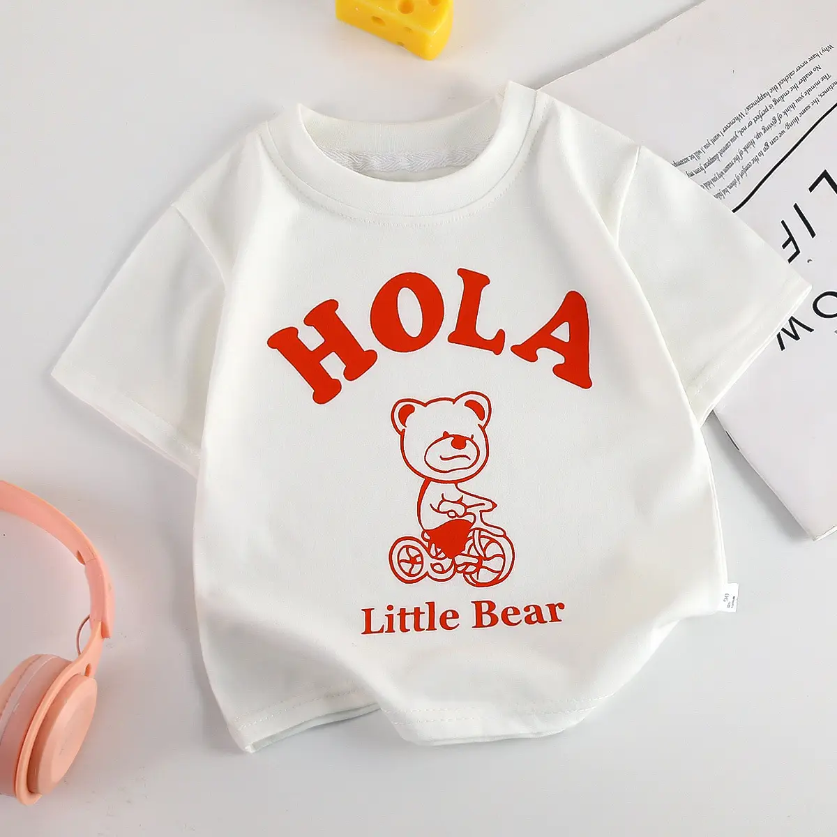 Kids Yellow Hello Bear T-Shirt Short Sleeve Cotton