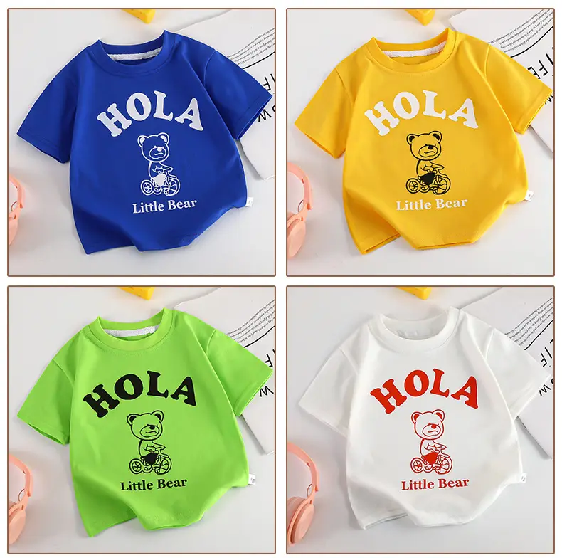 Kids Yellow Hello Bear T-Shirt Short Sleeve Cotton — feature 13