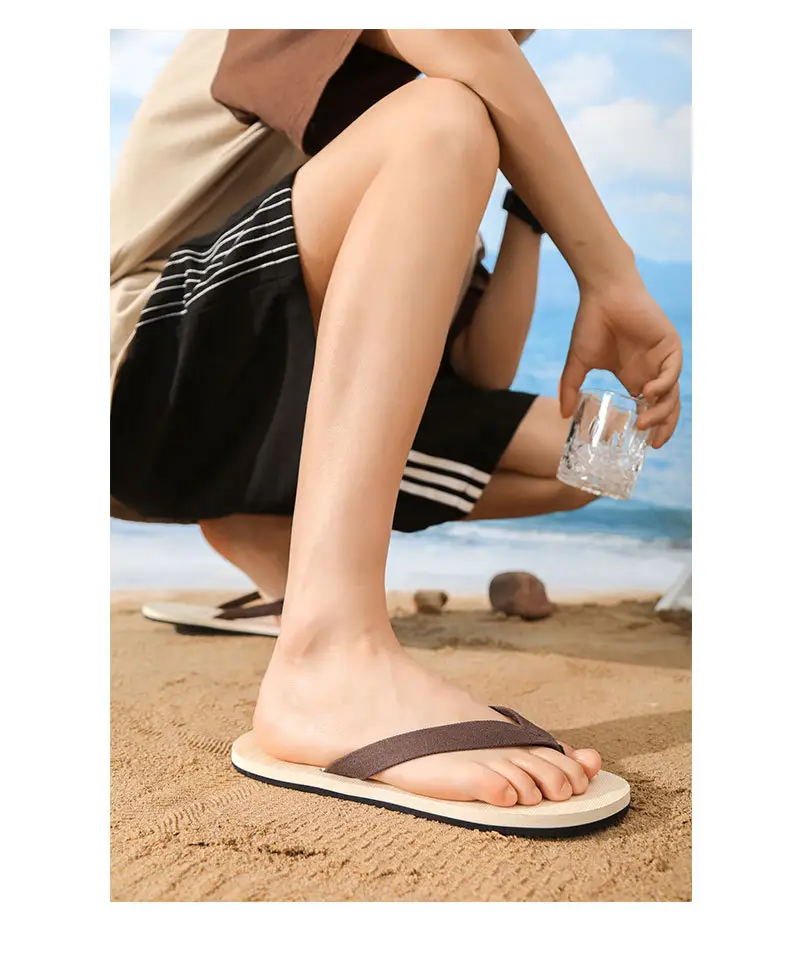Men's Anti-Slip Rubber Flip Flops Beach Brown — feature 11