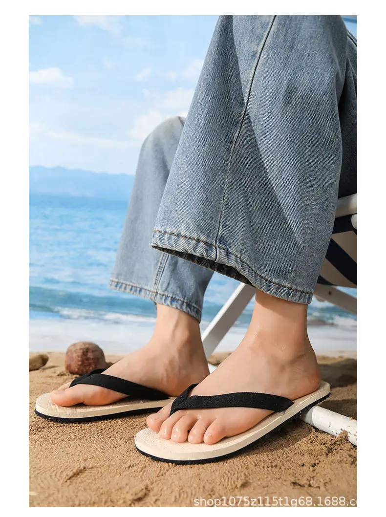 Men's Anti-Slip Rubber Flip Flops Beach Brown — feature 15