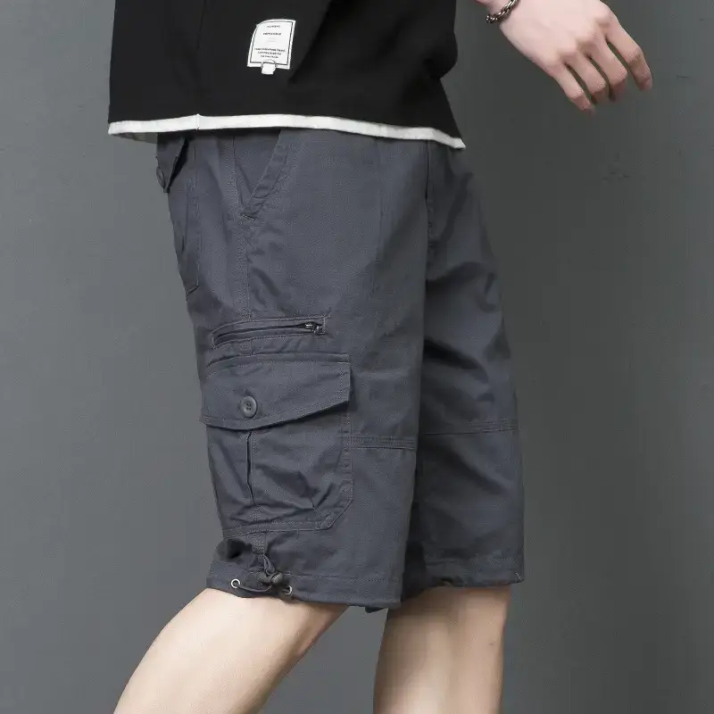 Men's Tan Multi-Pocket Cargo Shorts Mid-Length - Image 7