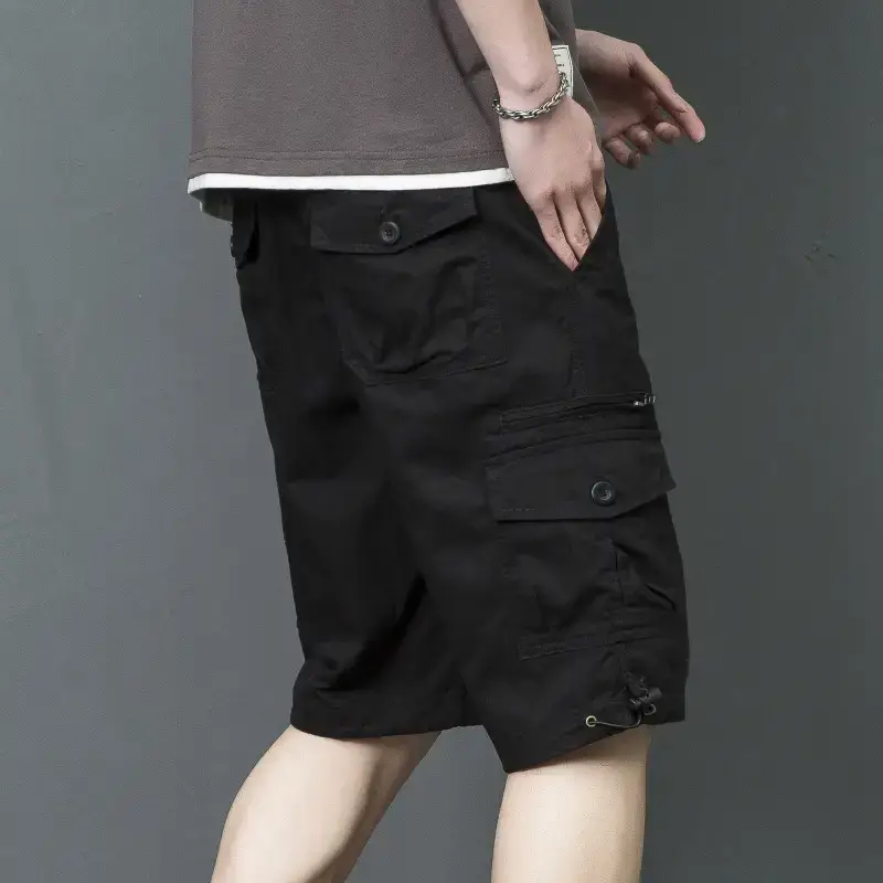 Men's Tan Multi-Pocket Cargo Shorts Mid-Length - Image 9
