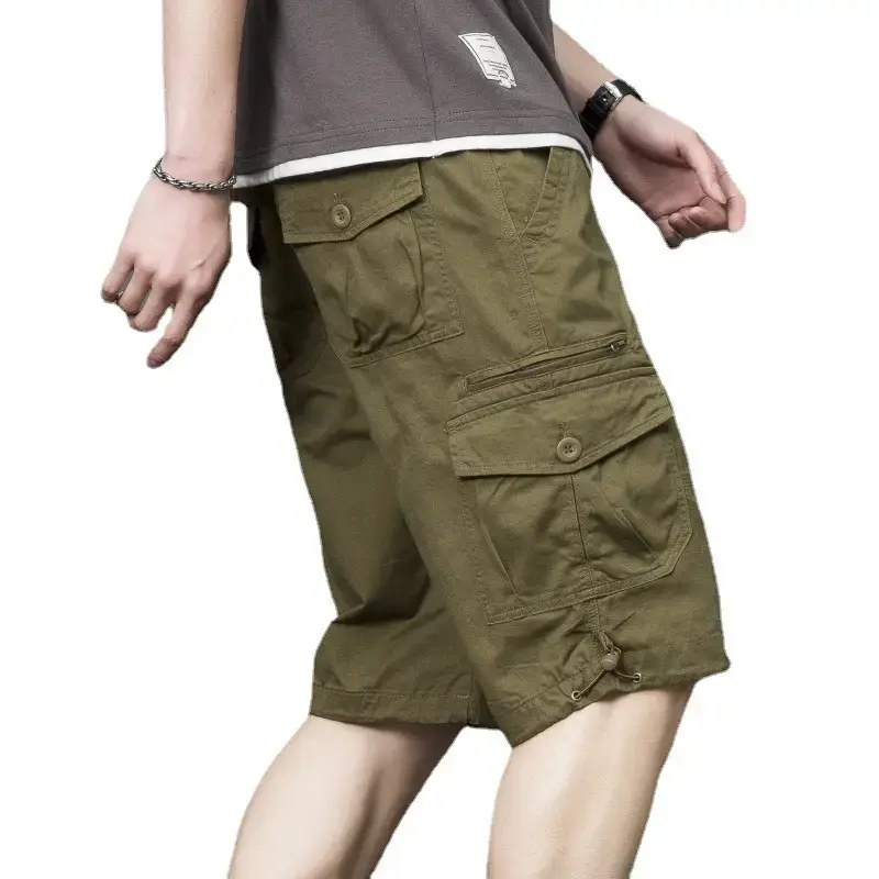 Men's Tan Multi-Pocket Cargo Shorts Mid-Length - Image 10