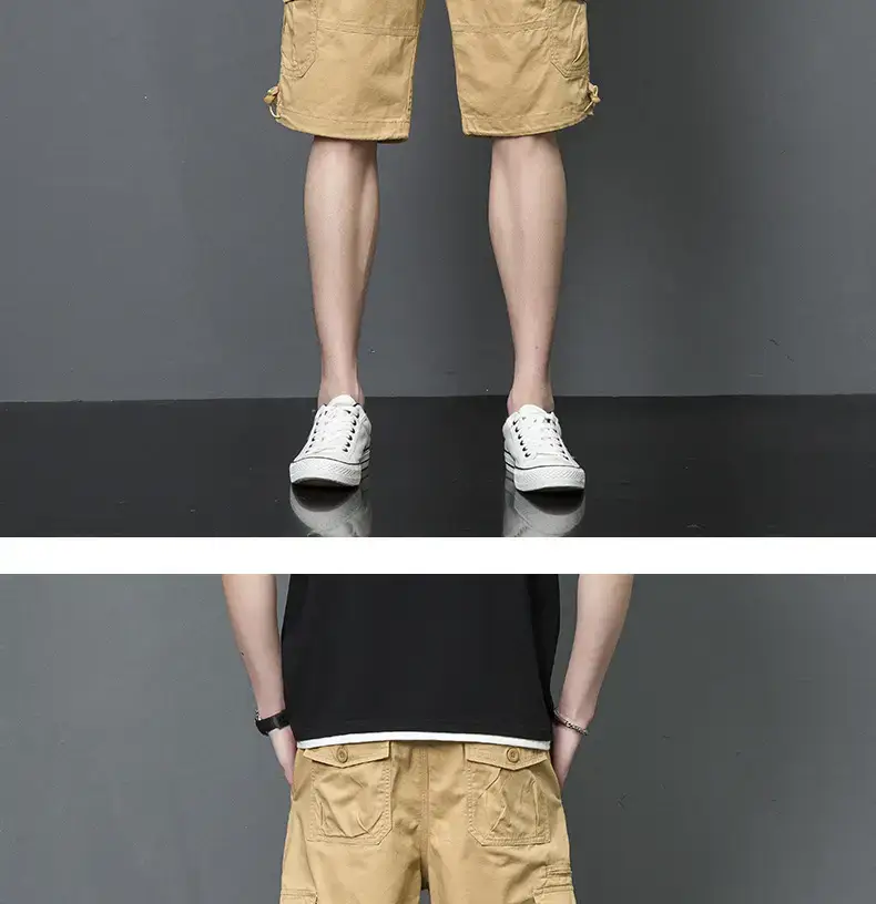 Men's Tan Multi-Pocket Cargo Shorts Mid-Length — feature 10
