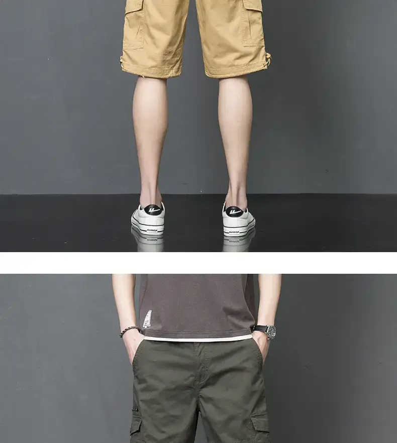 Men's Tan Multi-Pocket Cargo Shorts Mid-Length — feature 11