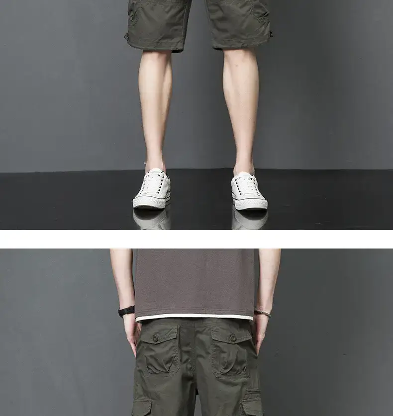 Men's Tan Multi-Pocket Cargo Shorts Mid-Length — feature 12