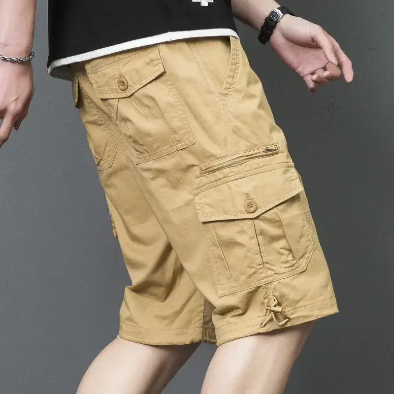 Men's Tan Multi-Pocket Cargo Shorts Mid-Length - Image 3