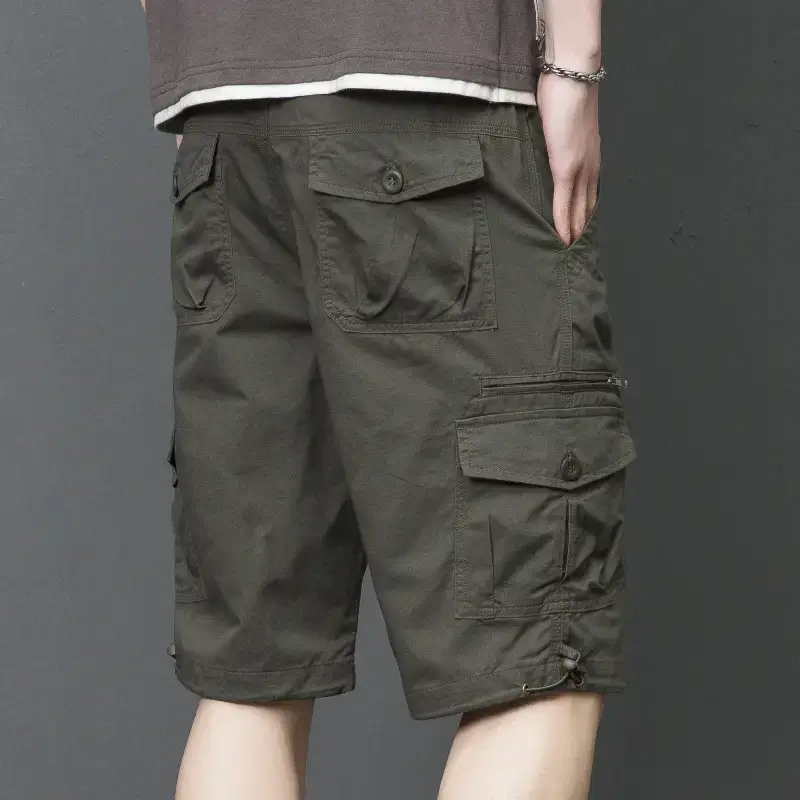Men's Tan Multi-Pocket Cargo Shorts Mid-Length - Image 4