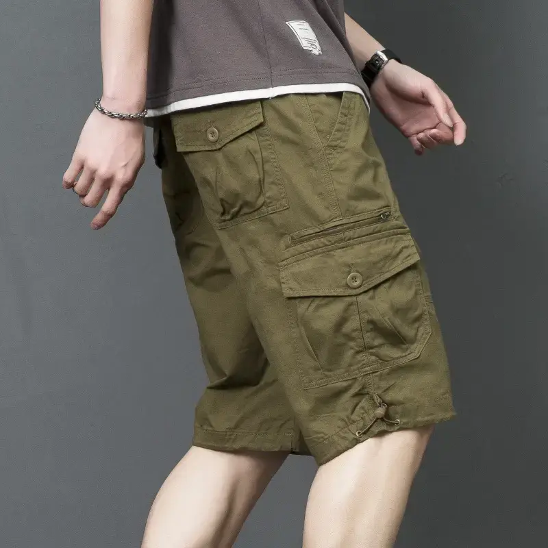 Men's Tan Multi-Pocket Cargo Shorts Mid-Length - Image 5