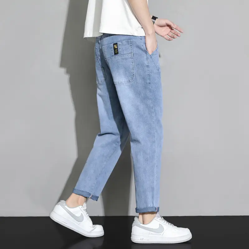 Men's Light Blue Ripped Nine Jeans Slim Fit