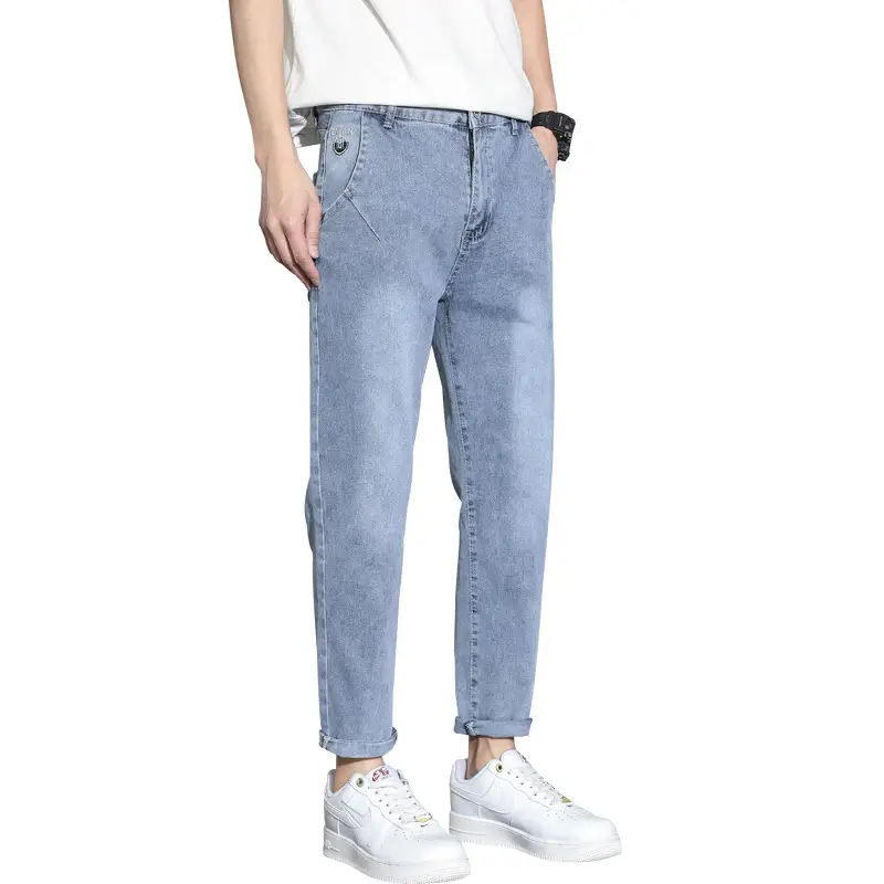Men's Light Blue Ripped Nine Jeans Slim Fit