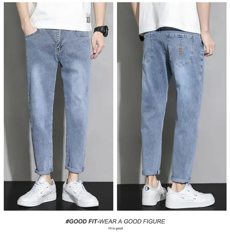 Men's Light Blue Ripped Nine Jeans Slim Fit — feature 10