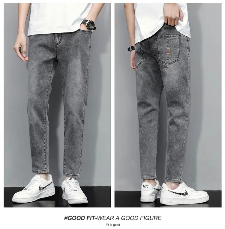 Men's Light Blue Ripped Nine Jeans Slim Fit — feature 12