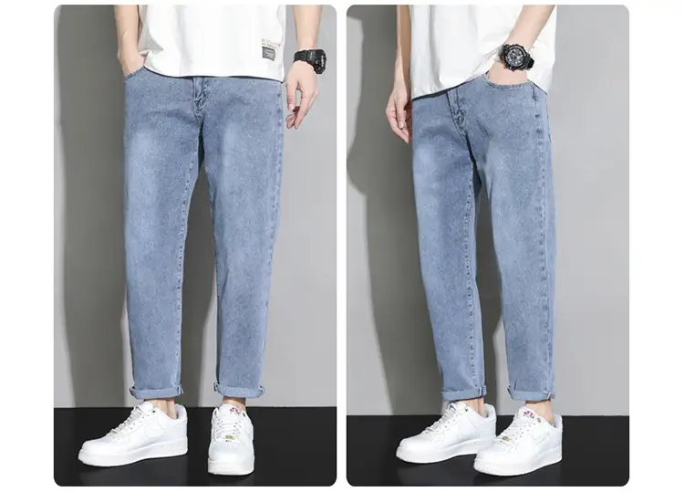 Men's Light Blue Ripped Nine Jeans Slim Fit — feature 18