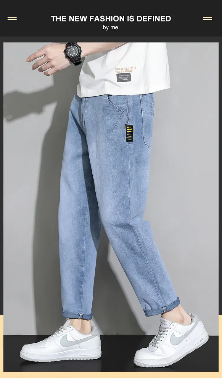 Men's Light Blue Ripped Nine Jeans Slim Fit — feature 19