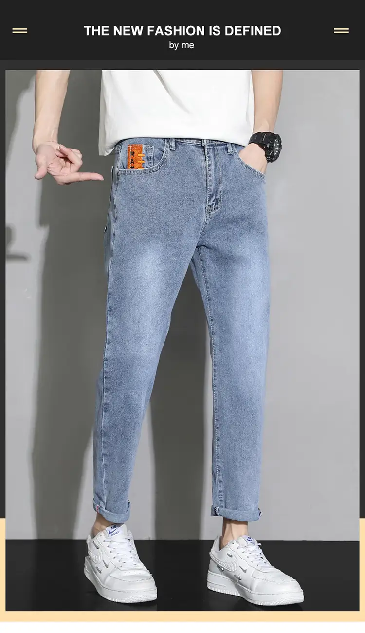 Men's Light Blue Ripped Nine Jeans Slim Fit — feature 2