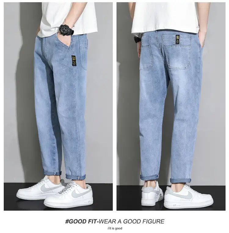 Men's Light Blue Ripped Nine Jeans Slim Fit — feature 22