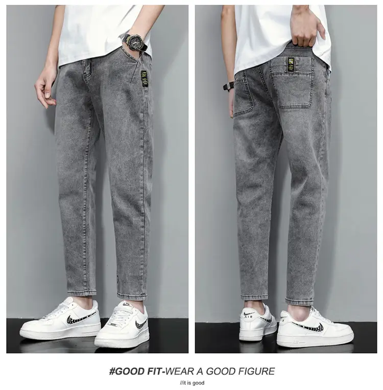 Men's Light Blue Ripped Nine Jeans Slim Fit — feature 24