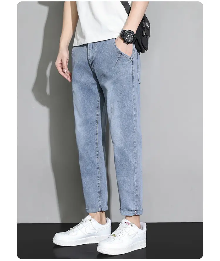 Men's Light Blue Ripped Nine Jeans Slim Fit — feature 26