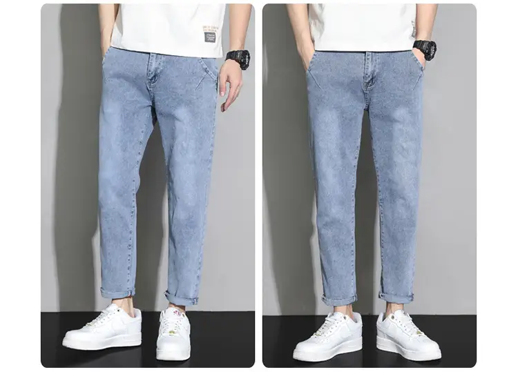 Men's Light Blue Ripped Nine Jeans Slim Fit — feature 27