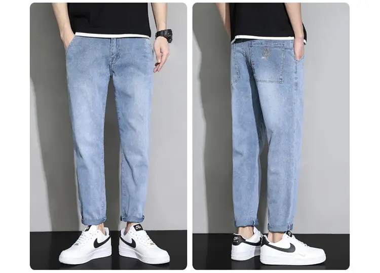 Men's Light Blue Ripped Nine Jeans Slim Fit — feature 29