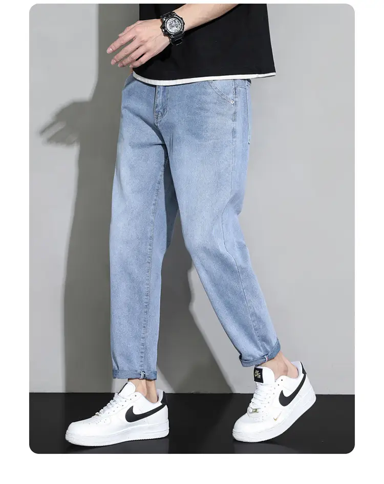 Men's Light Blue Ripped Nine Jeans Slim Fit — feature 30