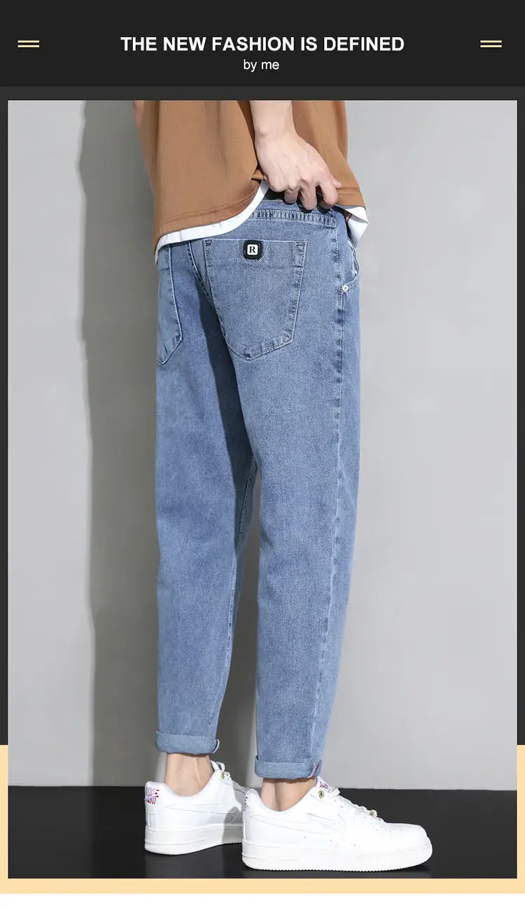 Men's Light Blue Ripped Nine Jeans Slim Fit — feature 31