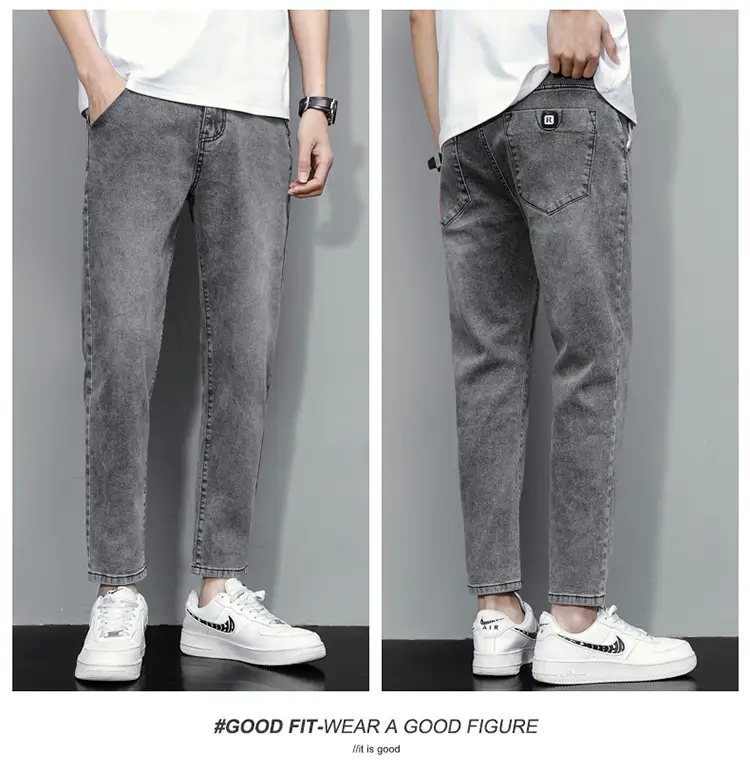 Men's Light Blue Ripped Nine Jeans Slim Fit — feature 36