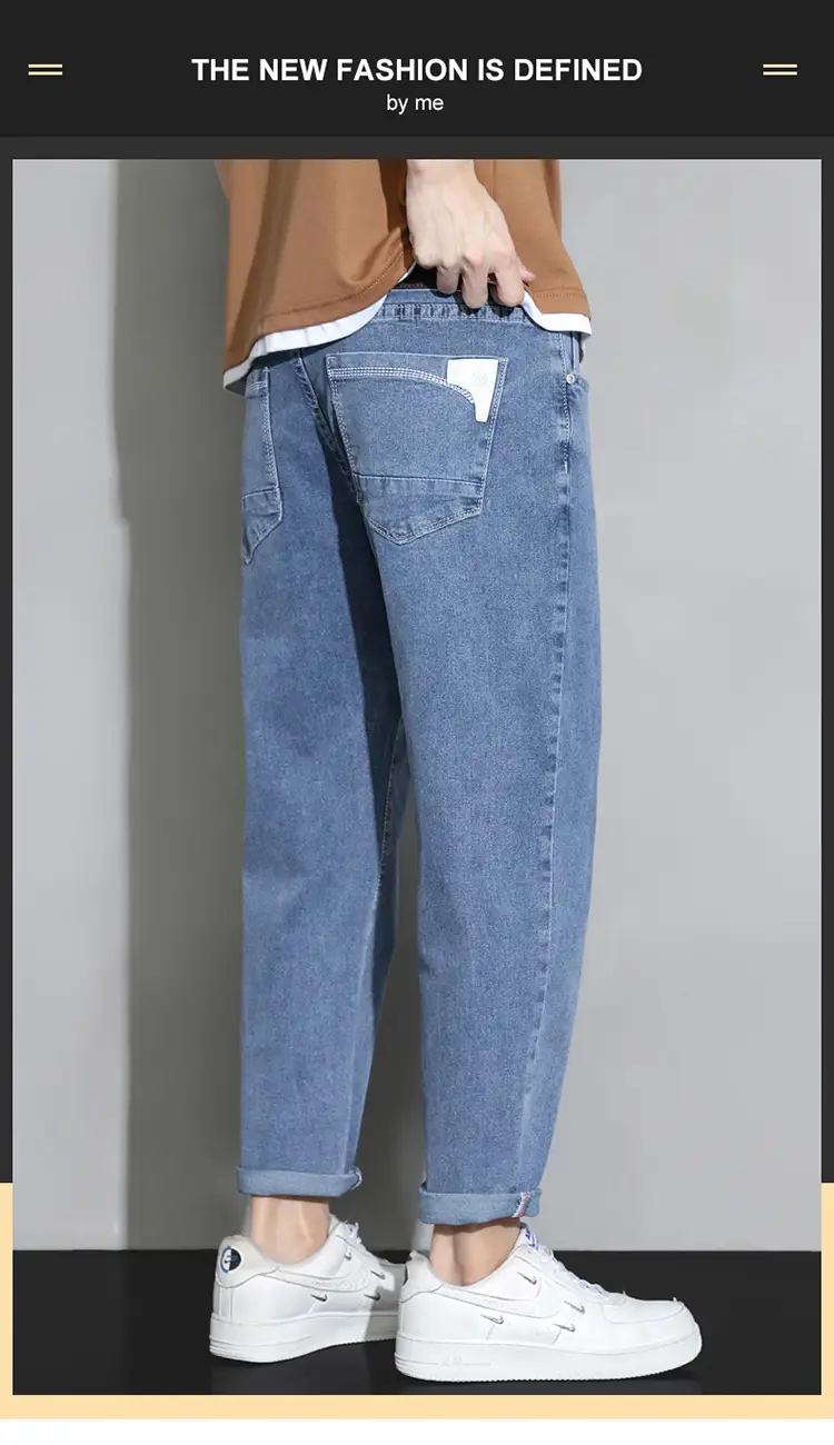 Men's Light Blue Ripped Nine Jeans Slim Fit — feature 38