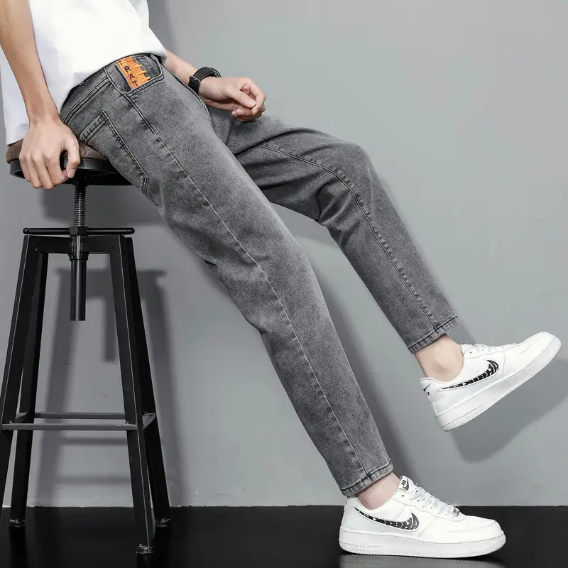 Men's Light Blue Ripped Nine Jeans Slim Fit