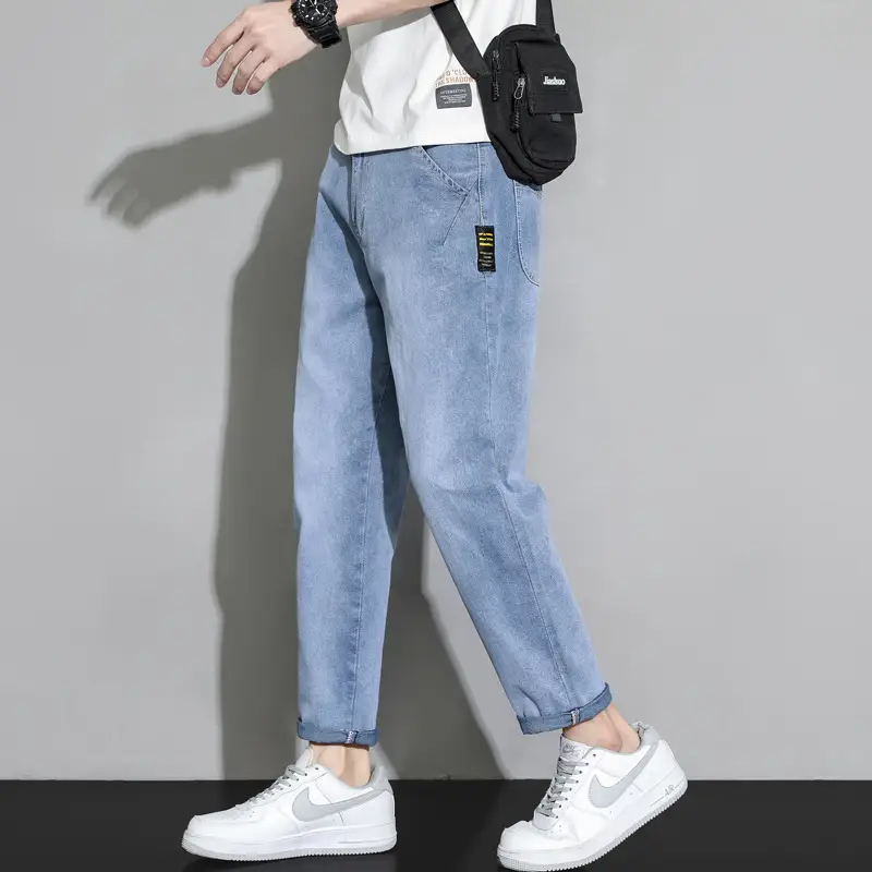Men's Light Blue Ripped Nine Jeans Slim Fit