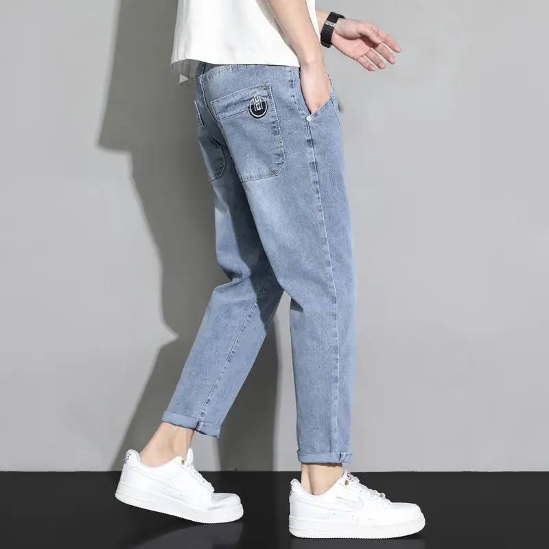 Men's Light Blue Ripped Nine Jeans Slim Fit