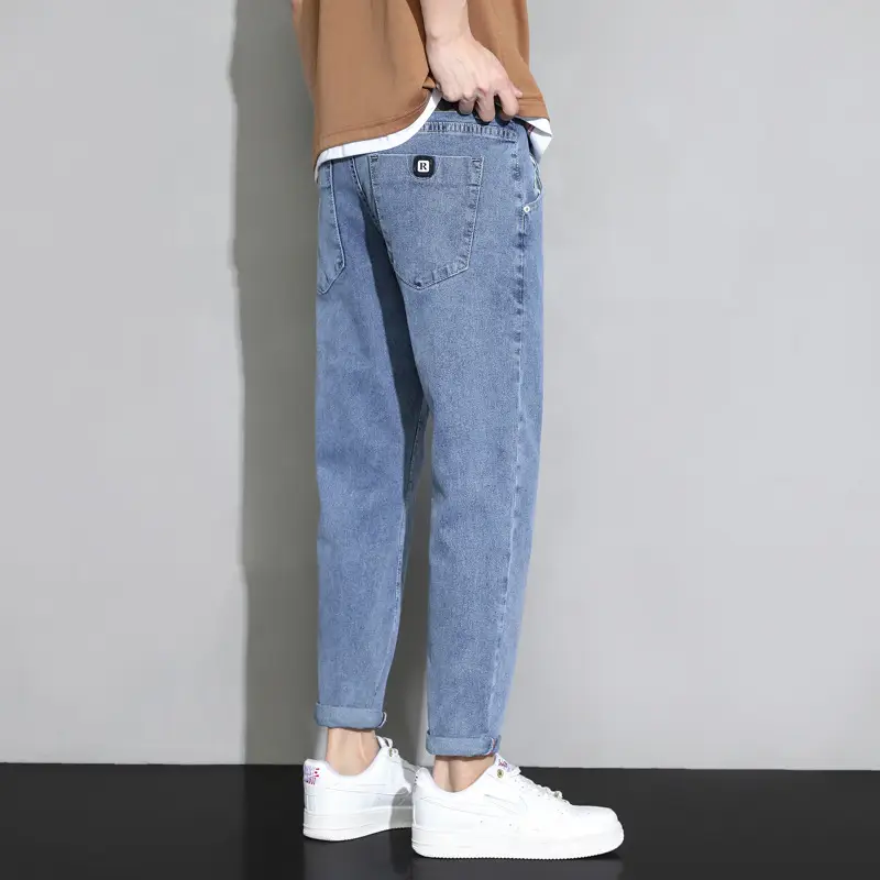 Men's Light Blue Ripped Nine Jeans Slim Fit