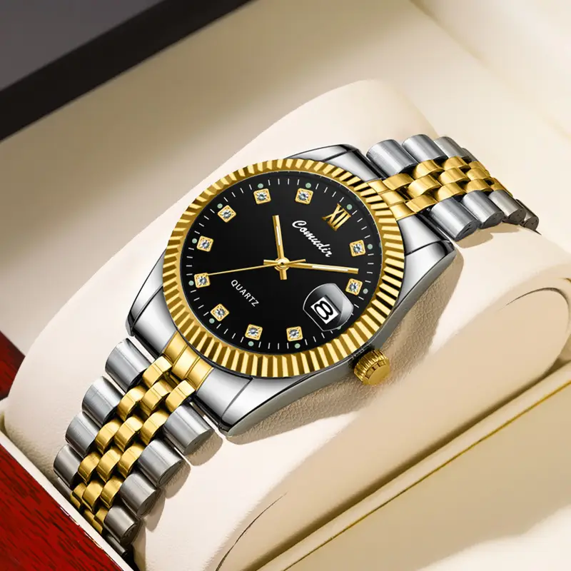 Couple Watches Gold Silver Quartz Calendar Pair — feature 10