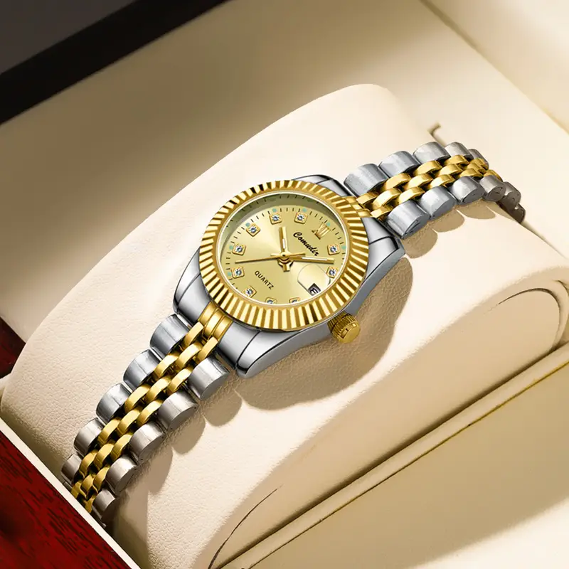 Couple Watches Gold Silver Quartz Calendar Pair — feature 7