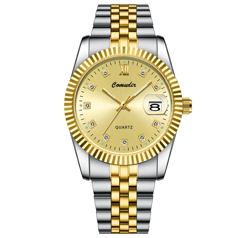 Couple Watches Gold Silver Quartz Calendar Pair - Image 3