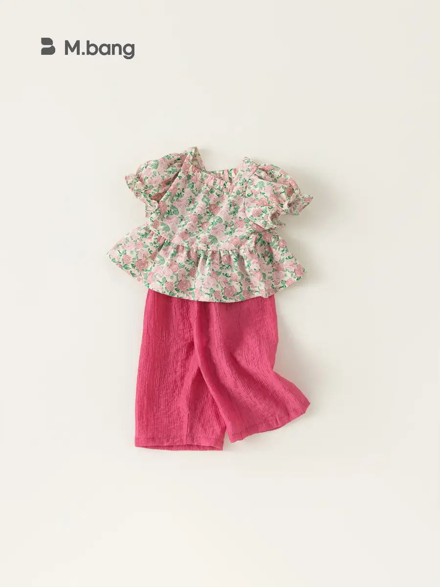 Baby Girl Floral Puff Top & Wide Leg Shorts Set - Image 6