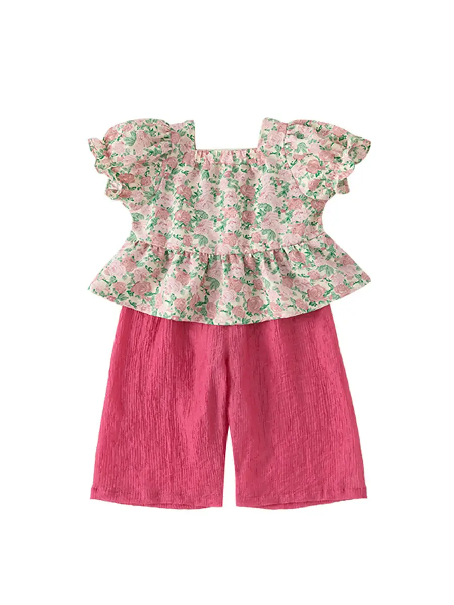 Baby Girl Floral Puff Top & Wide Leg Shorts Set - Image 8
