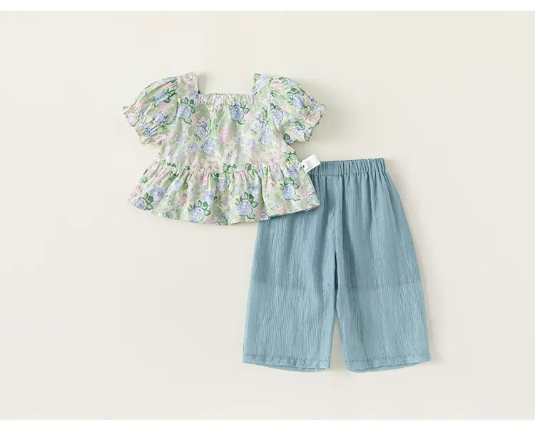 Baby Girl Floral Puff Top & Wide Leg Shorts Set — feature 11