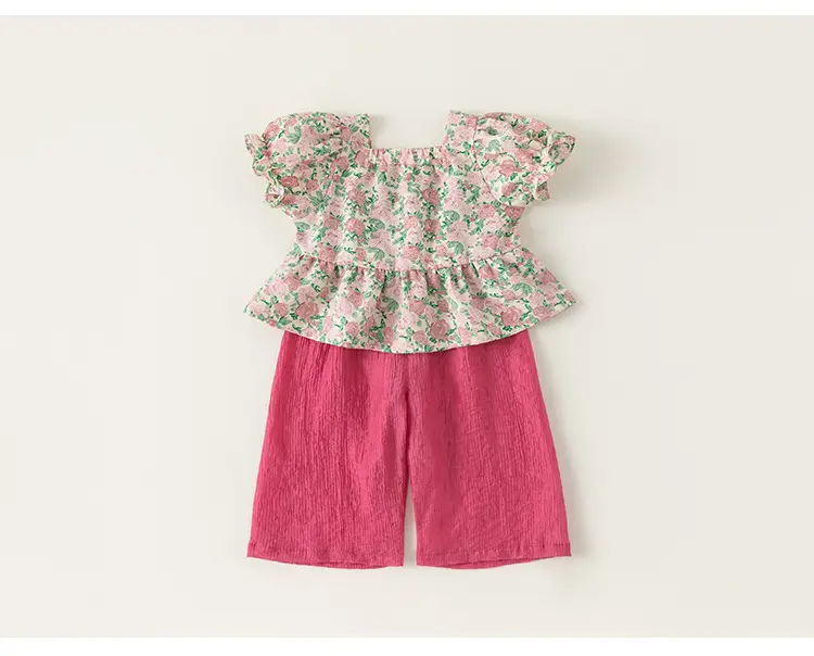Baby Girl Floral Puff Top & Wide Leg Shorts Set — feature 12