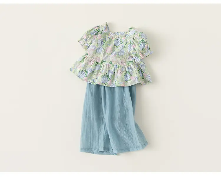 Baby Girl Floral Puff Top & Wide Leg Shorts Set — feature 13