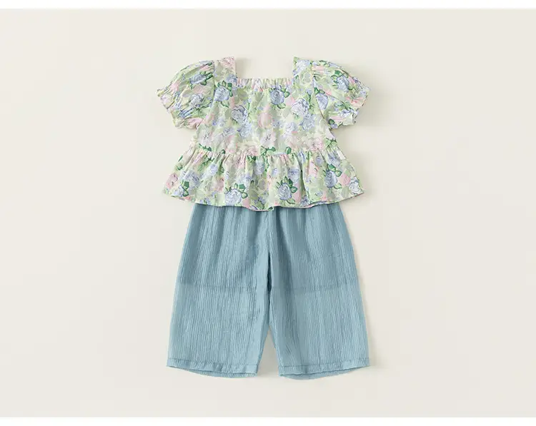 Baby Girl Floral Puff Top & Wide Leg Shorts Set — feature 14