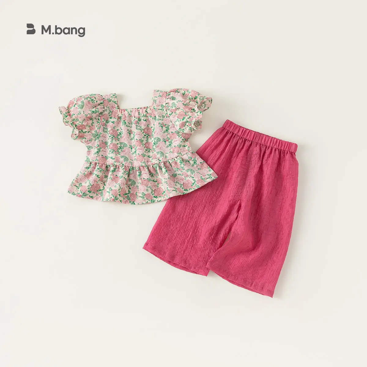 Baby Girl Floral Puff Top & Wide Leg Shorts Set - Image 2