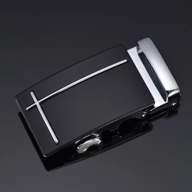 Men's Leather Belt 3.5" Automatic Buckle Black - Image 6
