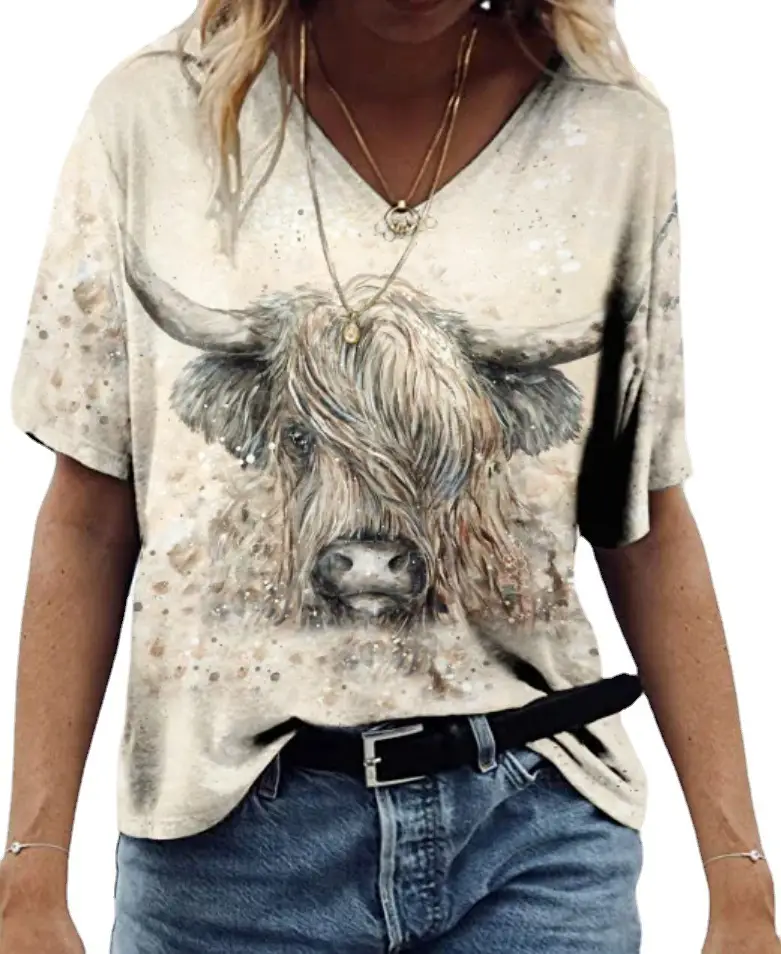 Foreign trade cross-border new Amazon independent station Western cow head style collar short sleeve loose top T-shirt women's clothing