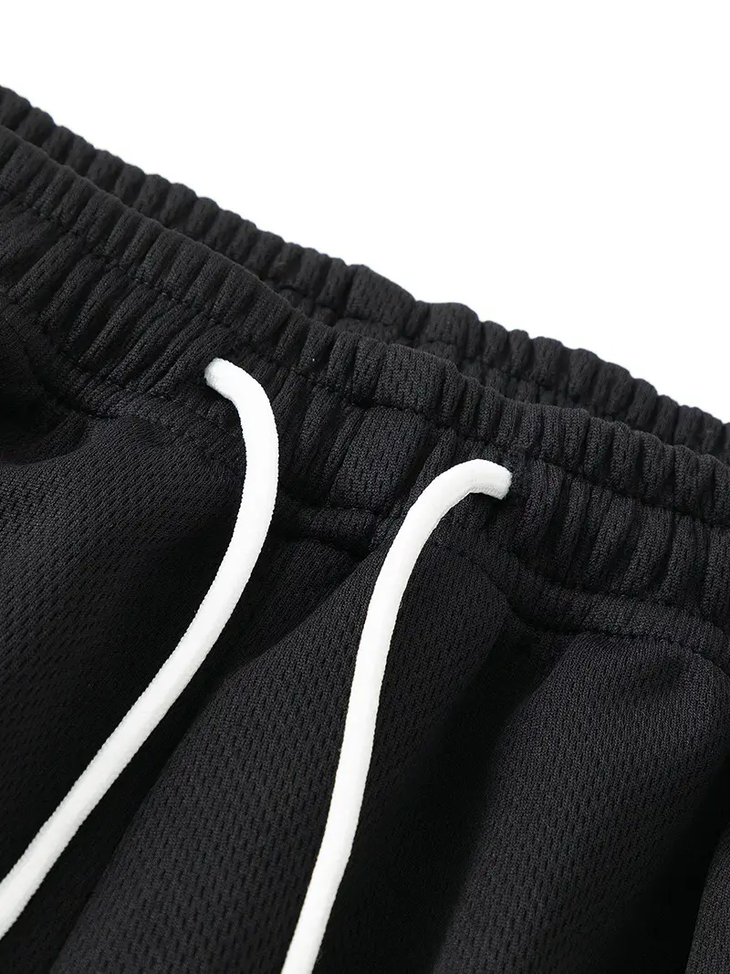 Men Ice Silk Basketball Shorts Knee Length Black - Image 9