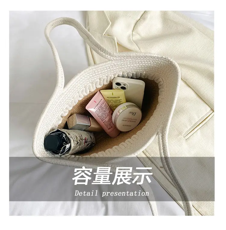 Women's Straw Flower Bag Beige White Shoulder Carry — feature 6