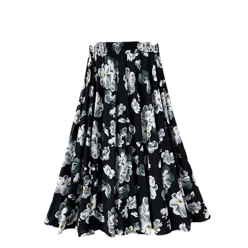 Black Ice Silk Pleated Skirt for Women